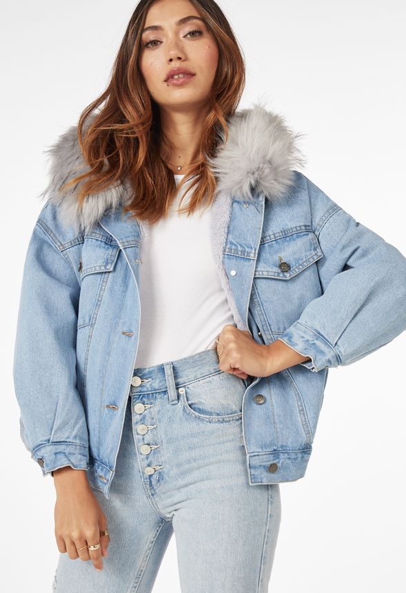 faux fur lined jean jacket