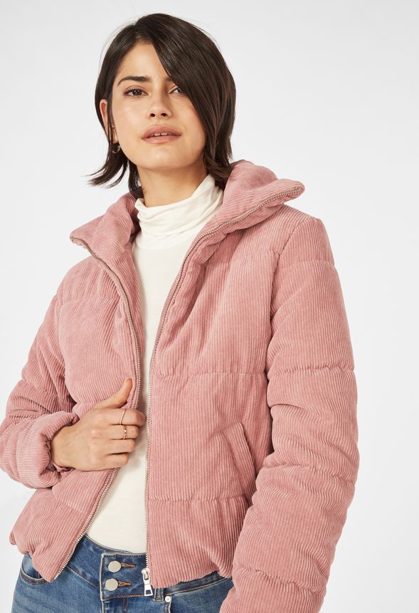 Corduroy Puffer Jacket in Mauve - Get great deals at JustFab