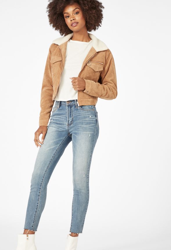 Corduroy Jacket With Sherpa Collar in Brown - Get great deals at JustFab