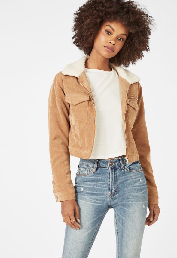 Corduroy Jacket With Sherpa Collar in Brown - Get great deals at JustFab