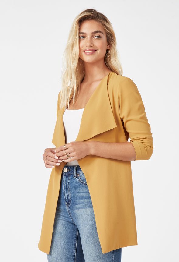 Drape Front Trench in Mustard - Get great deals at JustFab