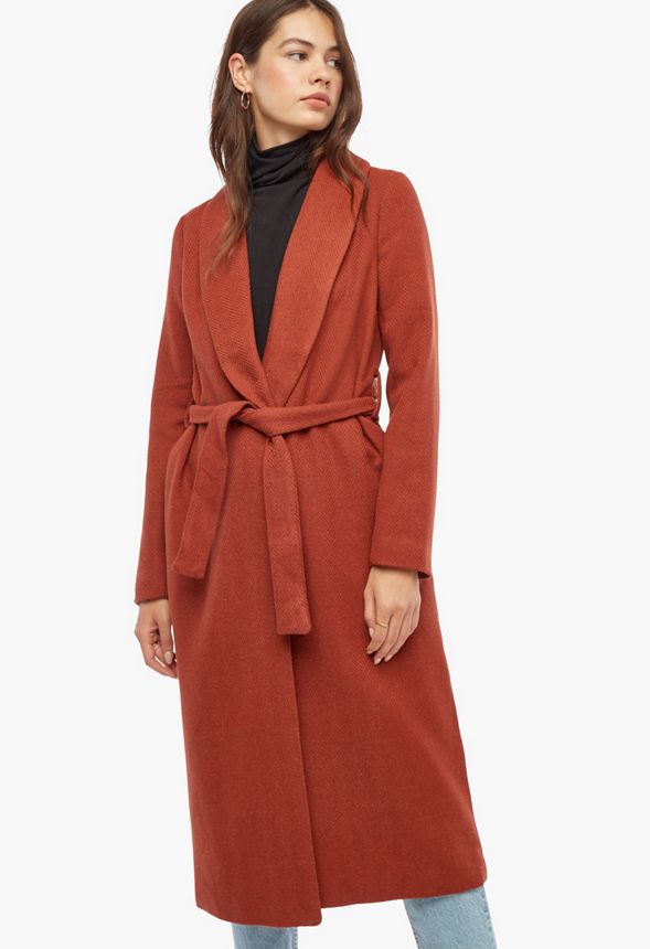 Shawl Collar Long Coat Plus Size in CINNAMON - Get great deals at JustFab