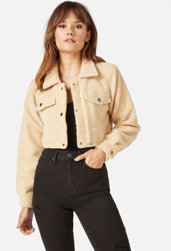 Cropped Sherpa Jacket in Beige - Get great deals at JustFab