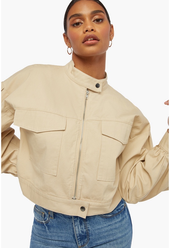 Puff Sleeve Crop Jacket Clothing in Beige - Get great deals at JustFab