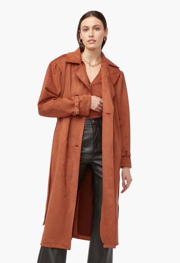 Faux Suede Double Breasted Coat