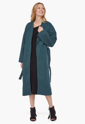 Wrap Front Double Knit Robe Coat