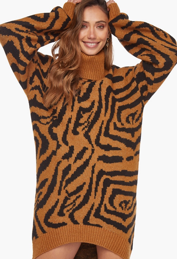 High Low Jacquard Sweater Dress Clothing in Zebra/ Brown Multi - Get great  deals at JustFab