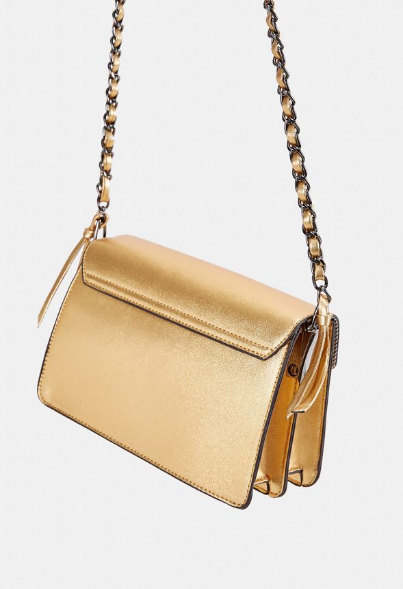 Steel Statement Crossbody Bag in Gold Get great deals at JustFab