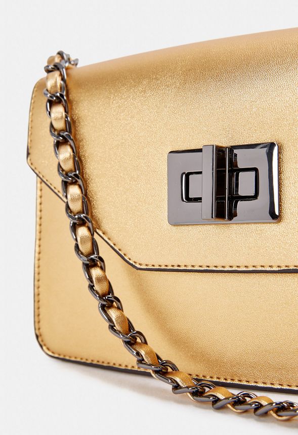 Steel Statement Crossbody Bag in Gold Get great deals at JustFab