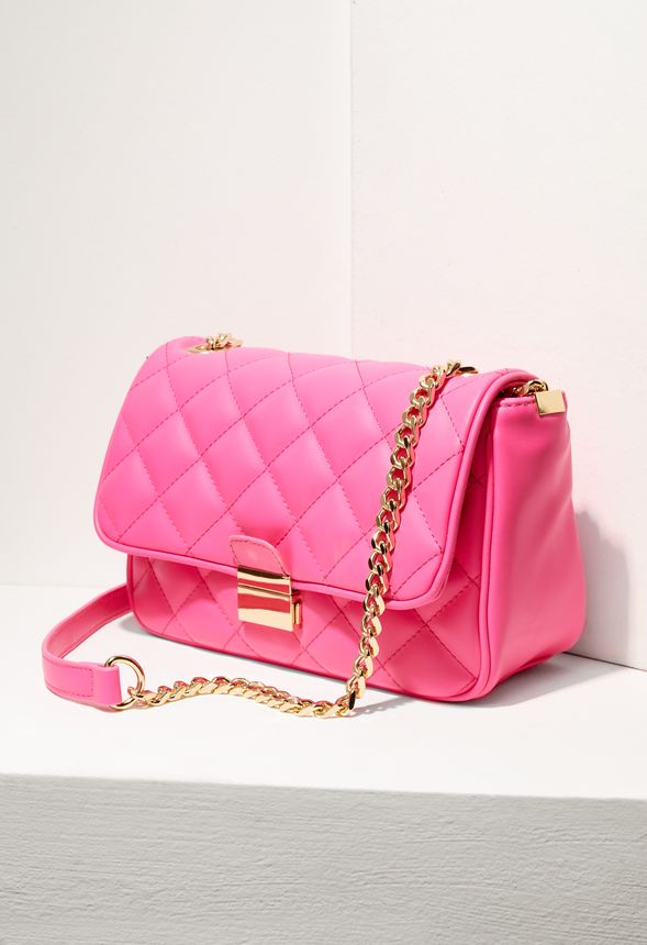 Quilted & Chain Crossbody Bag Bags & Accessories in NEON PINK - Get ...