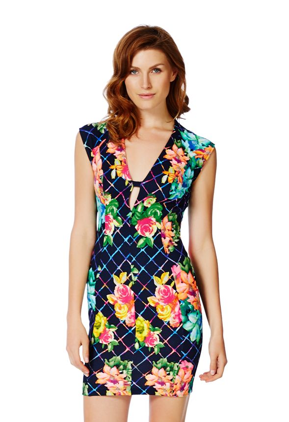 Deep-V Floral Bodycon in Navy/Multi - Get great deals at JustFab