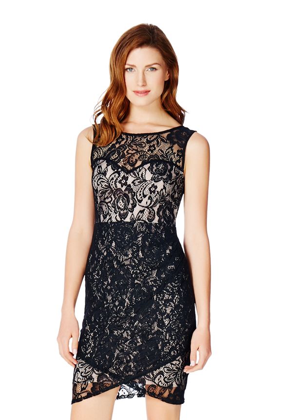 Lace Overlay Dress in Black - Get great deals at JustFab