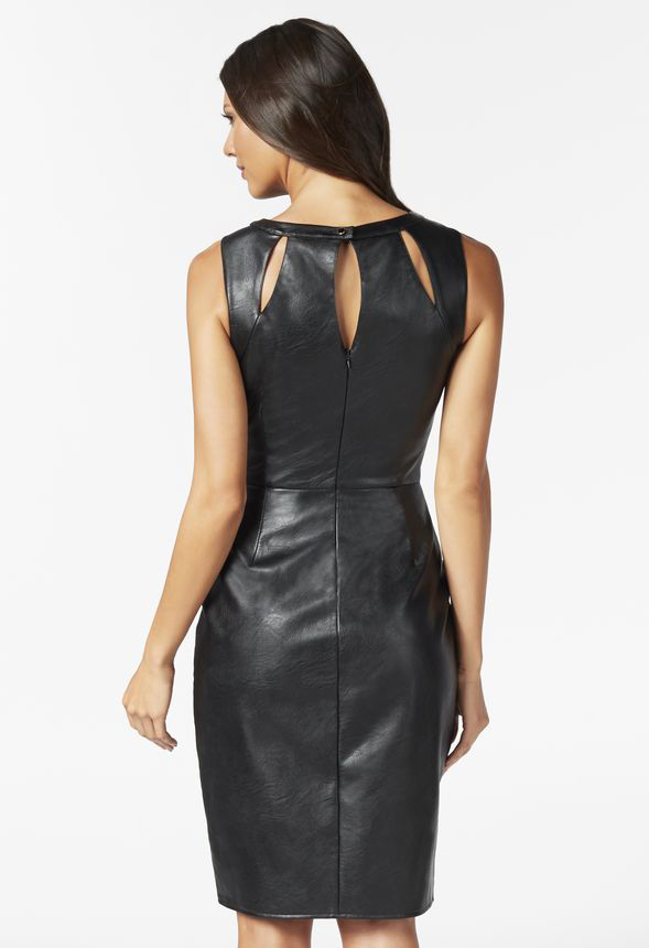 Faux Leather V-Neck Midi Dress in Black - Get great deals at JustFab