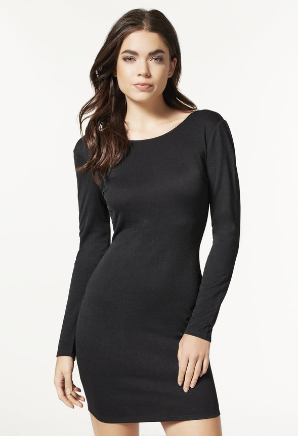 Back Chain Bodycon Dress in Black - Get great deals at JustFab