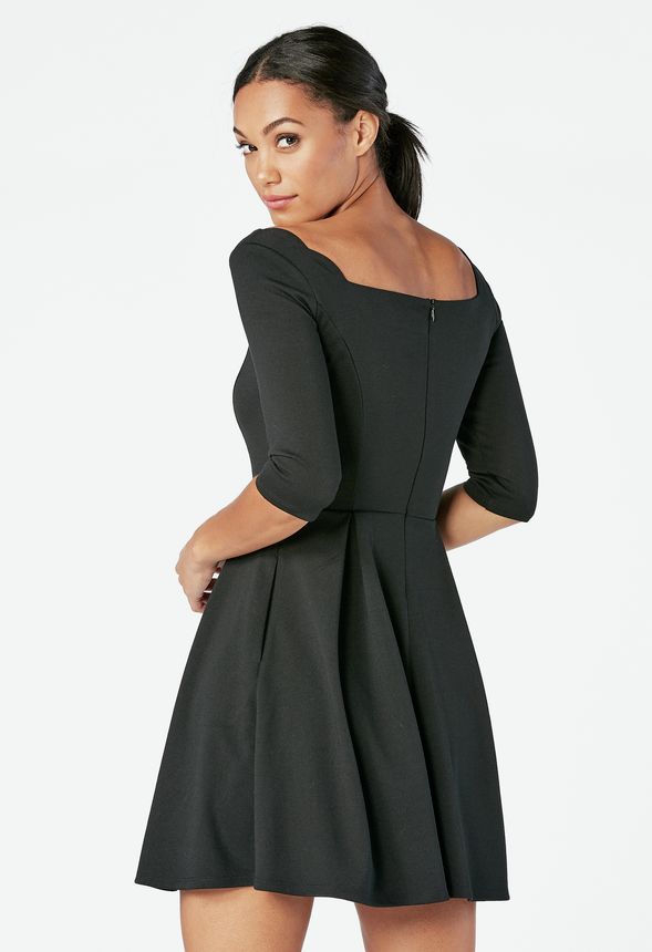 Scallop Fit And Flare Dress in Black - Get great deals at JustFab