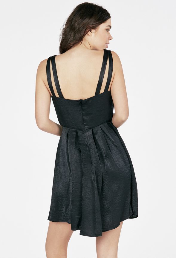 black satin fit and flare dress