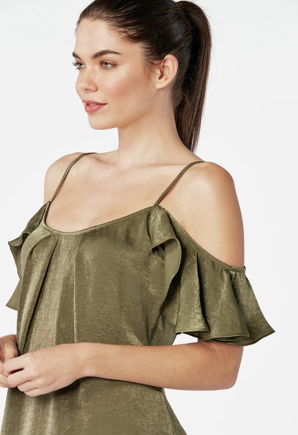 Cold Shoulder Slip Dress in Dark Olive - Get great deals at JustFab