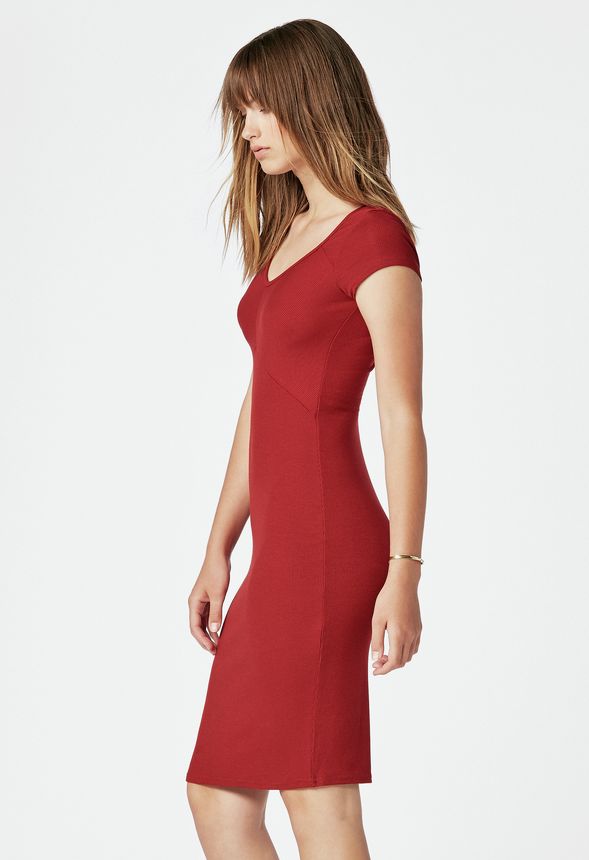 Cap Sleeve Bodycon Dress in Red Dahlia - Get great deals at JustFab