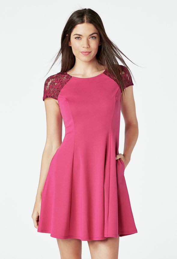 Lace Sleeve Fit & Flare Dress in festive fuchsia - Get great deals at ...