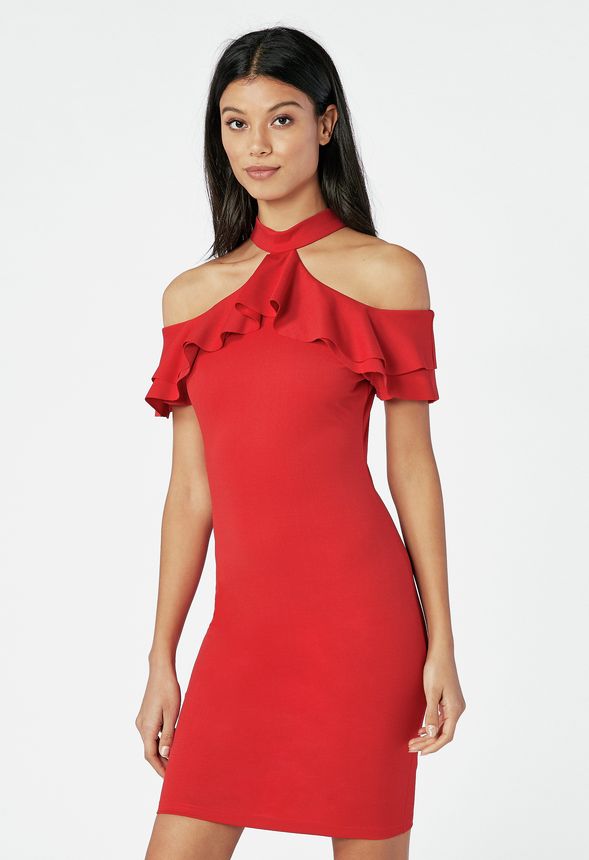 Halter Ruffle Bodycon Dress in SCARLET SAGE - Get great deals at JustFab
