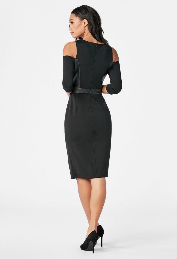 Faux Leather Ponte Dress in Black - Get great deals at JustFab