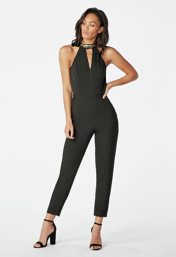 Keyhole Front Jumpsuit in Black - Get great deals at JustFab