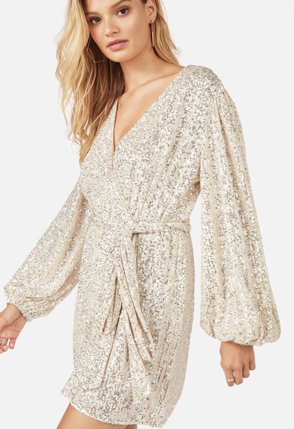 Sequin Tie Front Dress in Ivory - Get great deals at JustFab