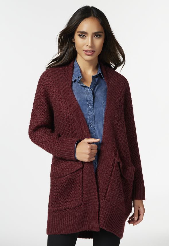 Slouchy Pocket Cardigan in Burgundy - Get great deals at JustFab