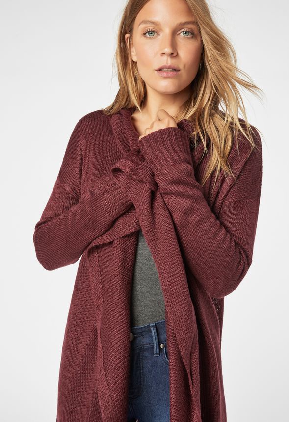 Drape Front Cardigan In Oxblood - Get Great Deals At Justfab