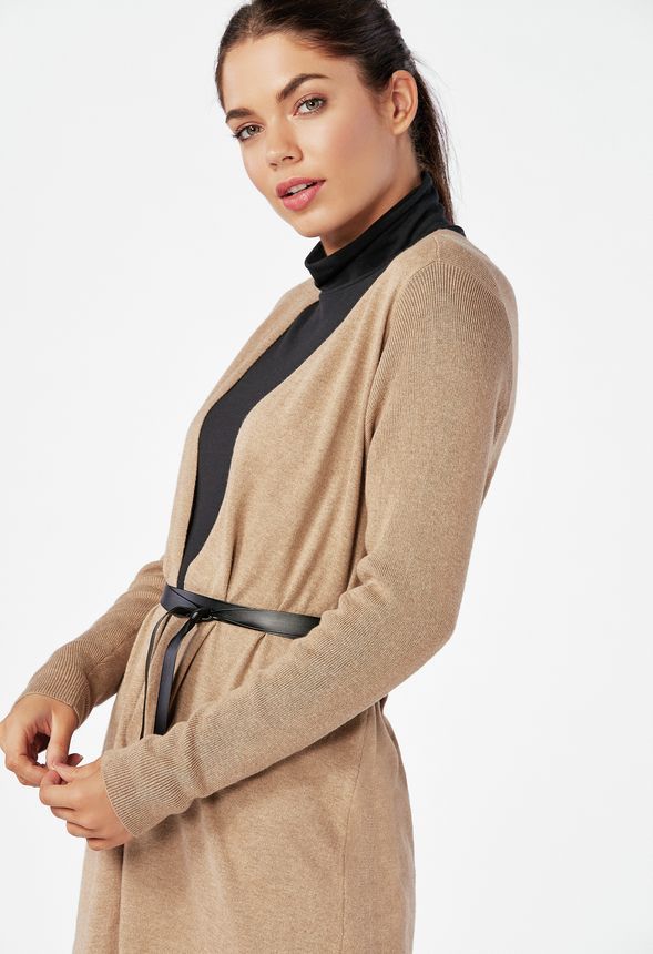 Longline Cardigan With Belt in Heather Capuccino Get great deals at