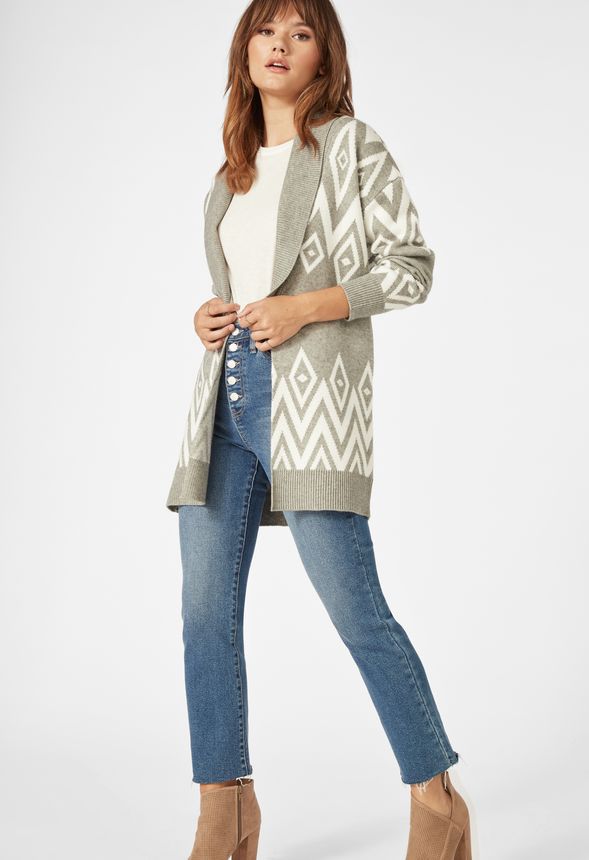 Jacquard Cardigan in Grey/ White - Get great deals at JustFab
