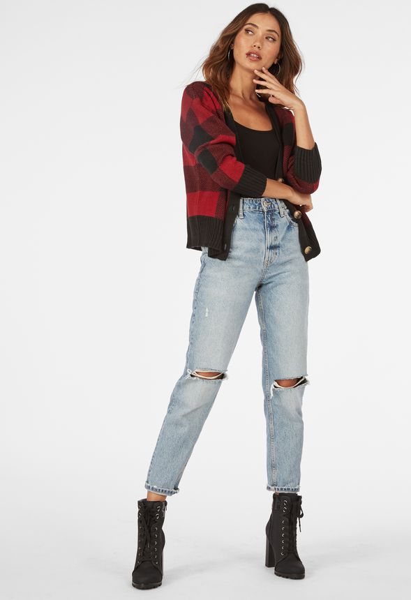 Buffalo Check Cardigan in Red Multi - Get great deals at JustFab