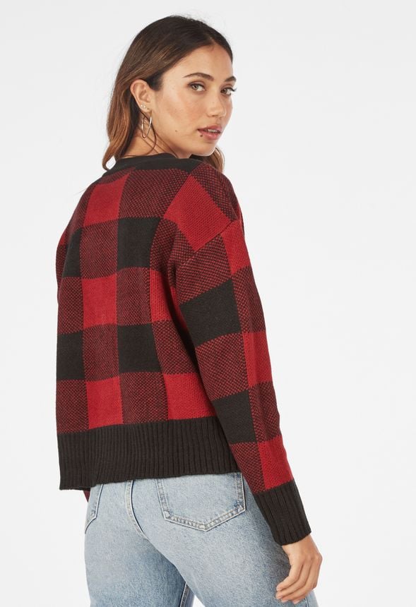 Buffalo Check Cardigan in Red Multi - Get great deals at JustFab