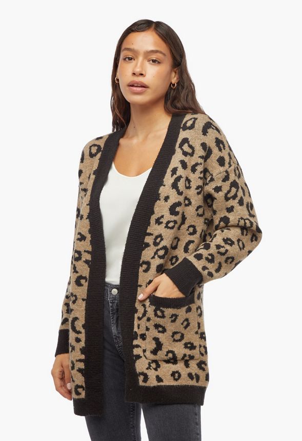 Suiting Pocket Cardigan Plus Size in LEOPARD MULTI - Get great deals at ...