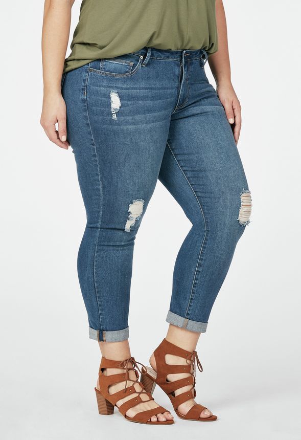 Distressed Rollup Slim Crop in Blue Typhoon - Get great deals at JustFab