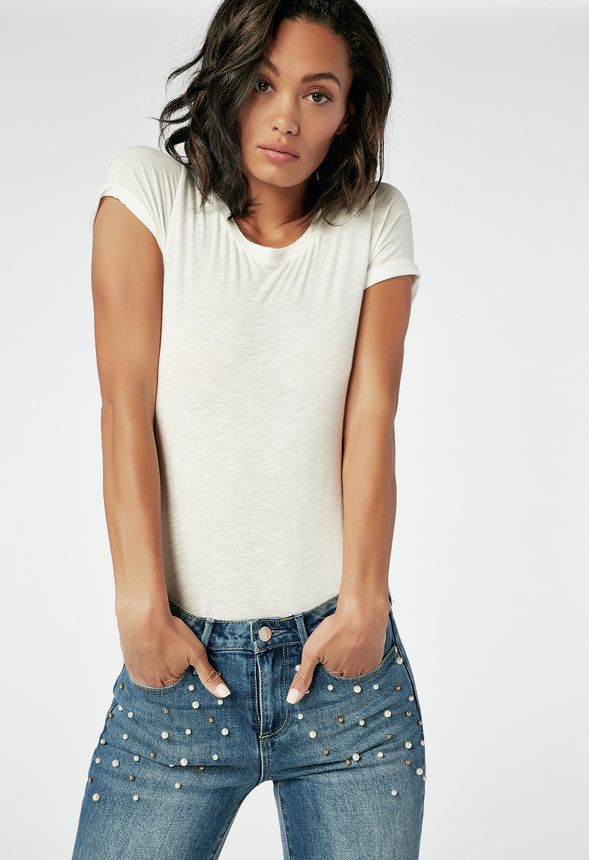 Slim Crop Jeans With Pearls
