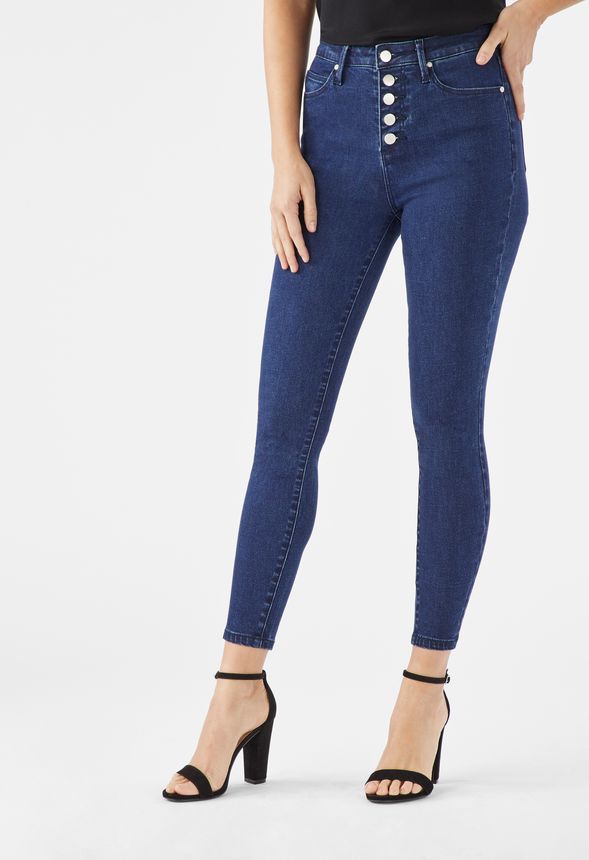 High-Waisted Button Front Crop Jeans