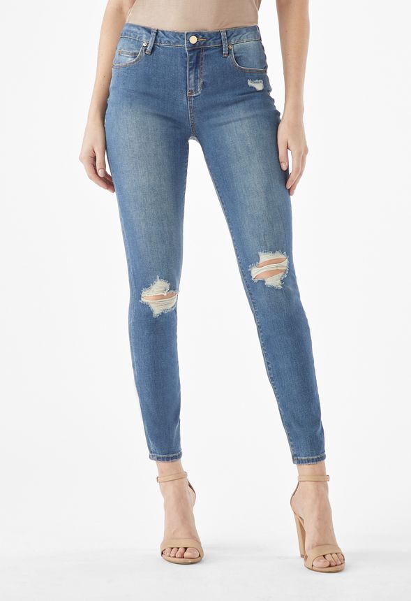 Mid Rise Distressed Cool Crop Jeans