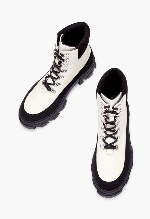 Pythios Lug Sole Hiker Boot in Black Caviar/ Bright White - Get 