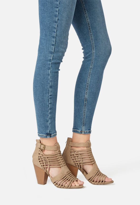 Thandie Caged Heeled Sandal in TAUPE 