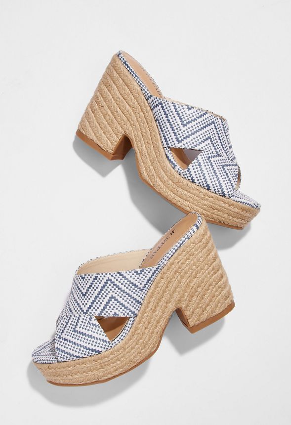 Sloane Espadrille Heeled Sandal in White/Blue - Get great deals at JustFab