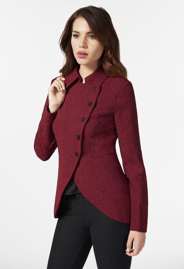 Tulip Front Military Blazer in Red Multi - Get great deals at JustFab