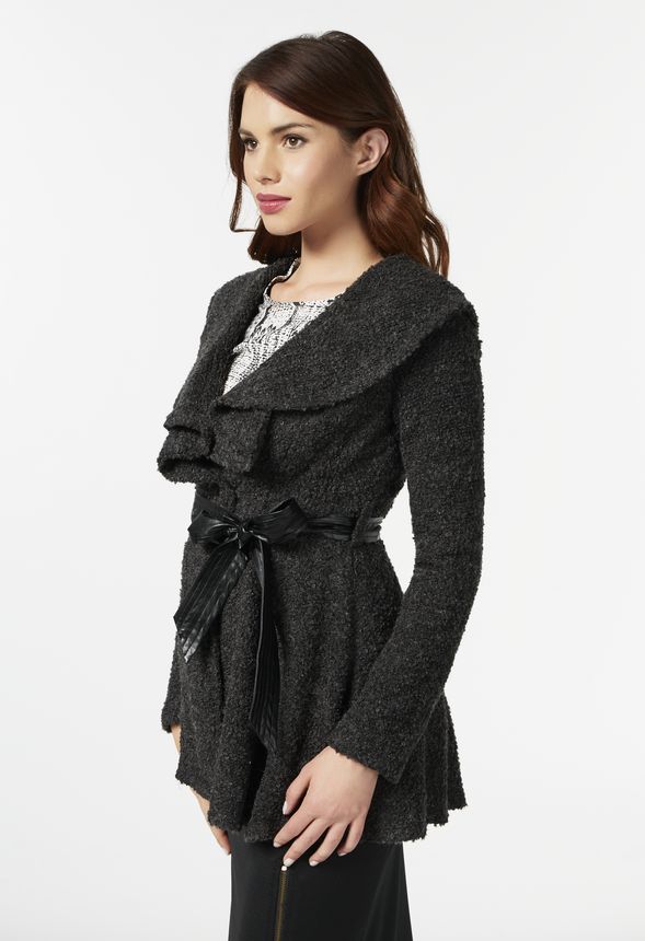 Belted Wrap Front Jacket in Charcoal - Get great deals at JustFab