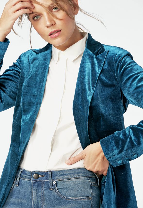 Velvet Blazer in Moroccan Blue - Get great deals at JustFab