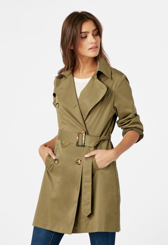 Traditional Trench Coat in Olive - Get great deals at JustFab