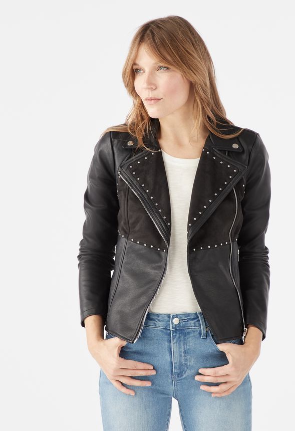 Studded Moto Jacket in Black - Get great deals at JustFab
