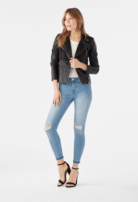 Studded Moto Jacket in Black - Get great deals at JustFab