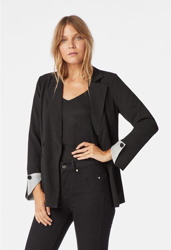 Stripe Sleeve Blazer in Black - Get great deals at JustFab