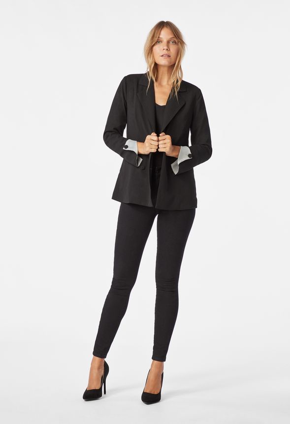 Stripe Sleeve Blazer in Black - Get great deals at JustFab