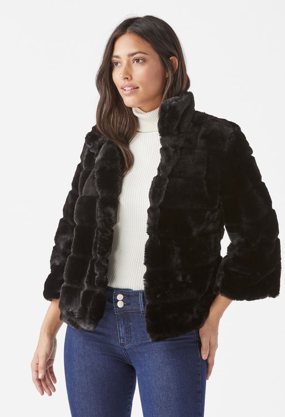 Stripe Faux Fur Coat